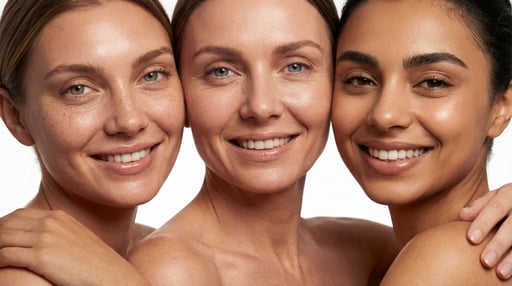 Donne con pelle radiosa e naturale